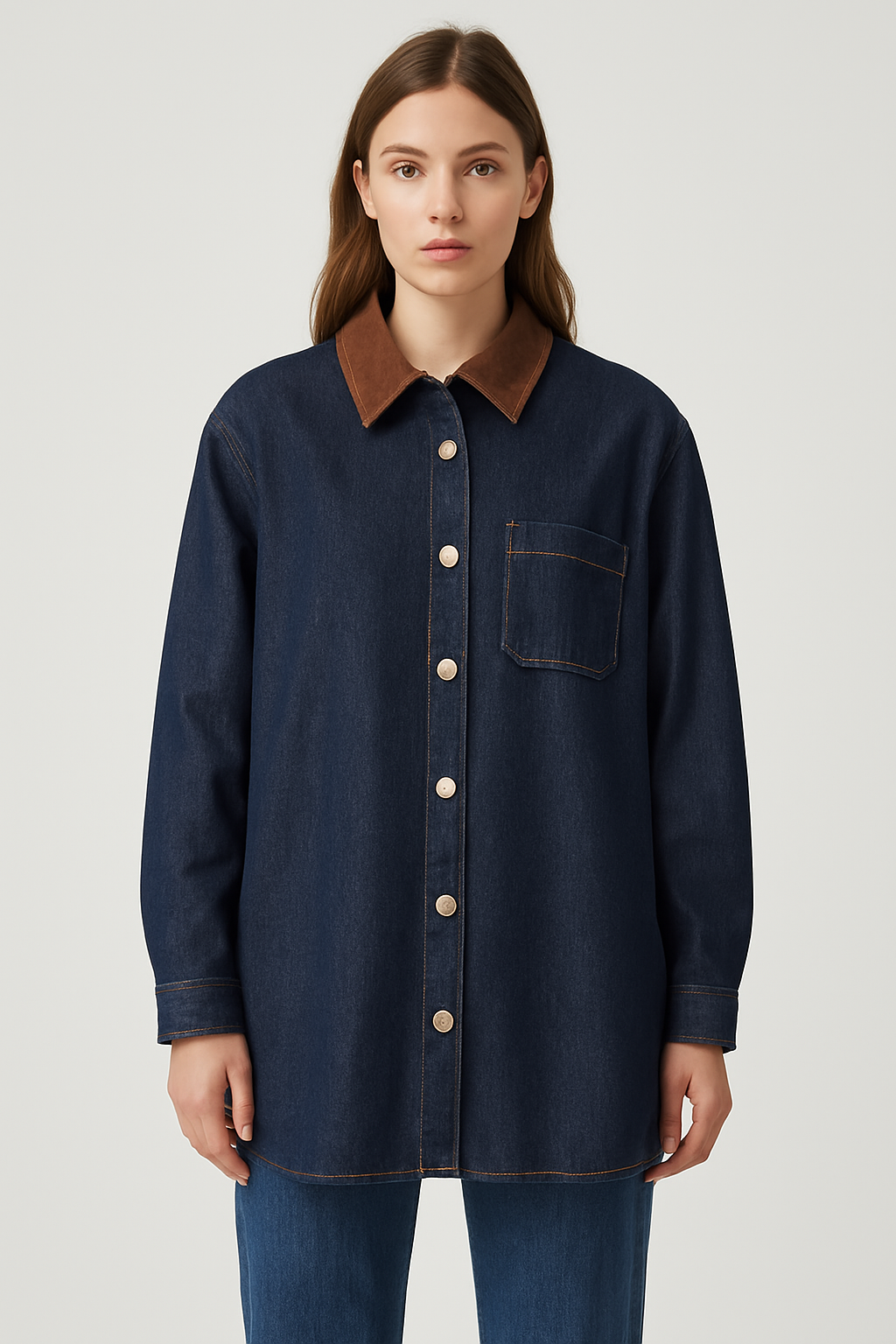 GIACCA IN DENIM CON COLLO IN CAMOSCIO ELEONORA STASI